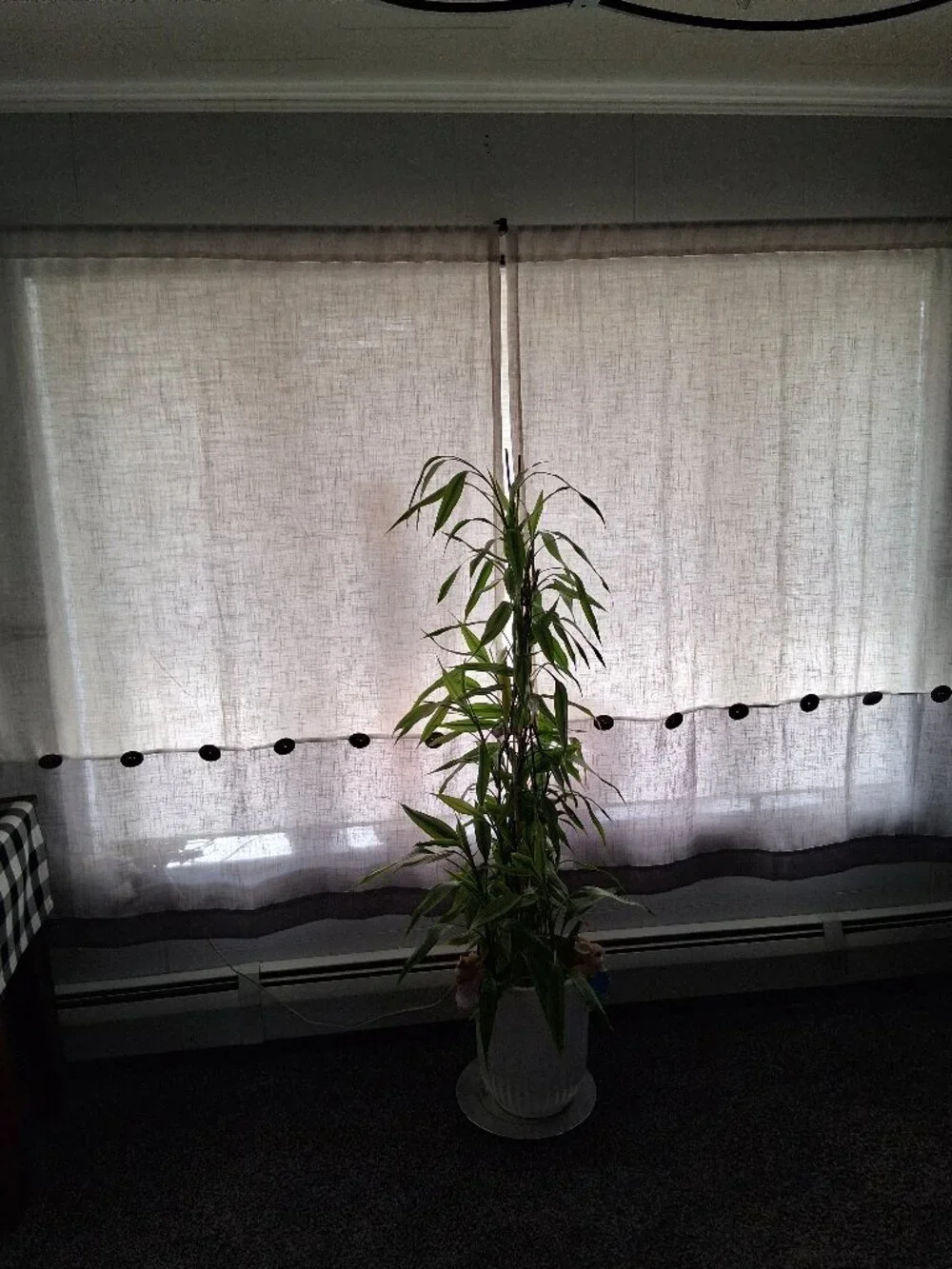 se of two farmhouse window curtains, tan and grey. NEW